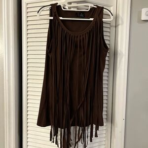 Brown Fringe Sleeveless Top